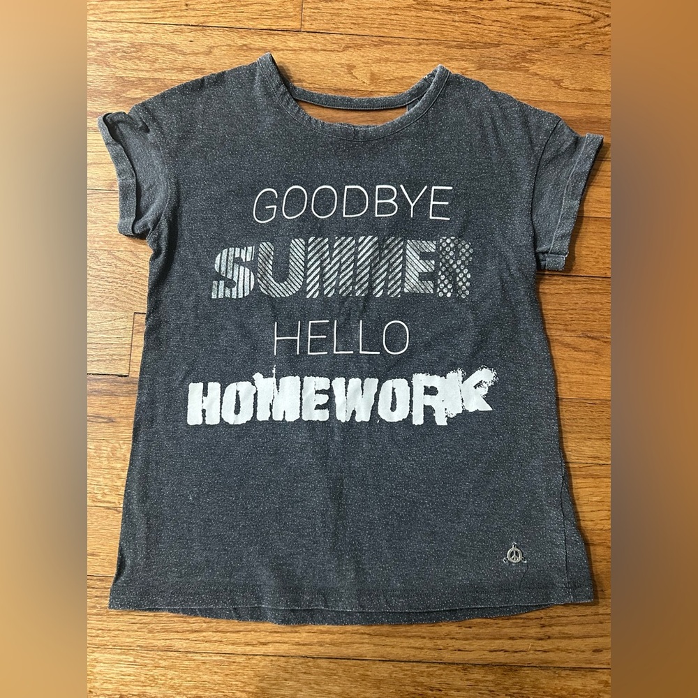 Butter Girls Gray Cotton Soft Graphic T-Shirt Goodbye Summer Hello Homework - MD